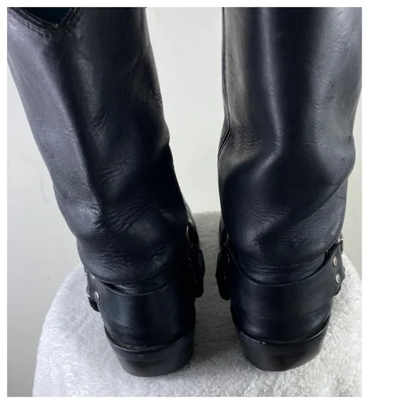 Dingo 10.5 Extra Wide Boots Moto Biker Black Leather Square Toe Eagle Harness - Picture 5 of 11